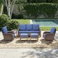 Sunwell Garden 34"H 3-Seater Outdoor Sofa with Curved Armrests and Navy Cushions in Brown, , large