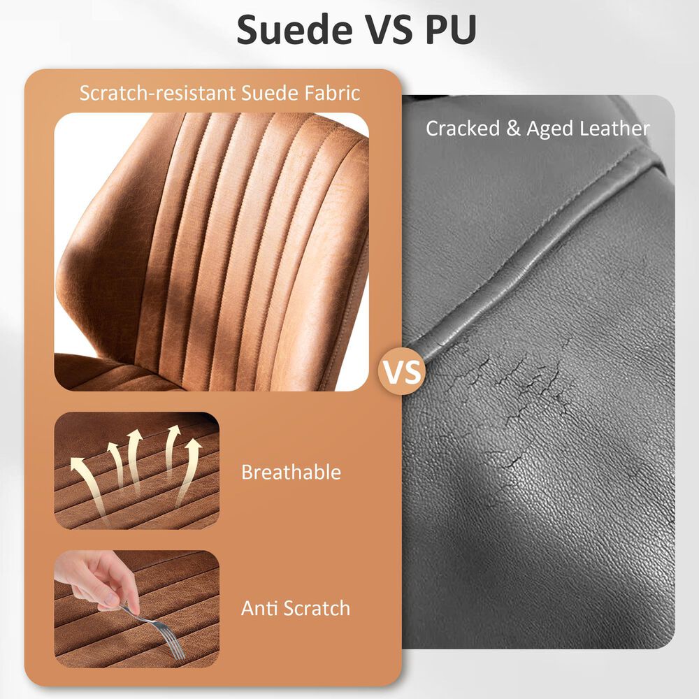 HOMLUX Mid Back Ergonomic Office Chair with Suede Leather in Brown, , large