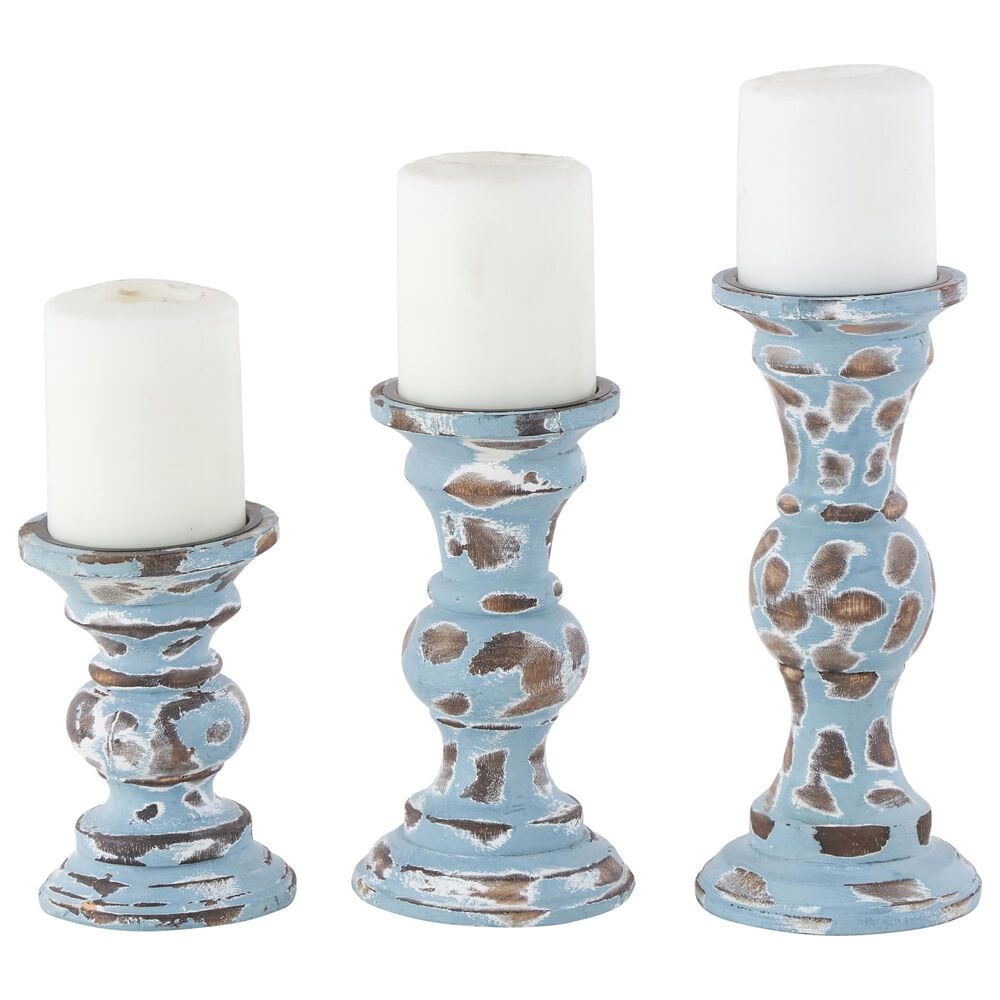 Maple and Jade Candle Holder in Light Blue Distressed and Brown &#40;Set of 3&#41;, , large