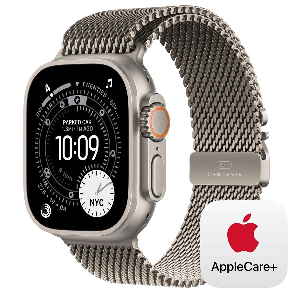 Apple Watch Ultra 3 (GPS+Cellular) 49mm Titanium Case with Titanium Milanese Loop - Medium in Natural and 2-Year AppleCare+, , large