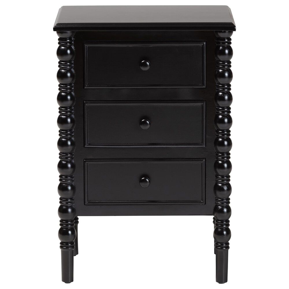Baxton Studio Malinda 3-Drawer End Table with Spindle Legs in Black, , large