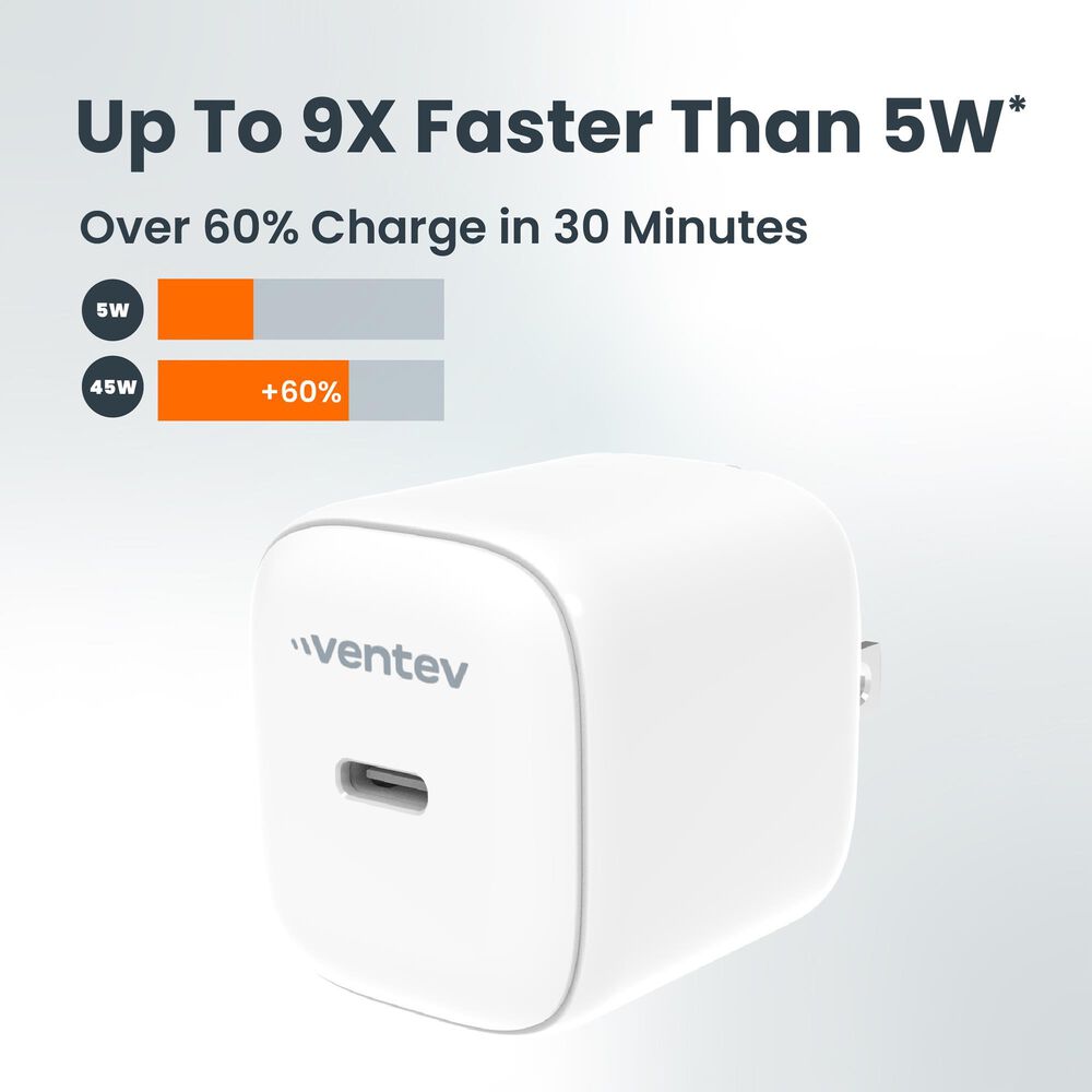 Ventev 45W Ultrafast USB-C Mini Wall Charger in White, , large