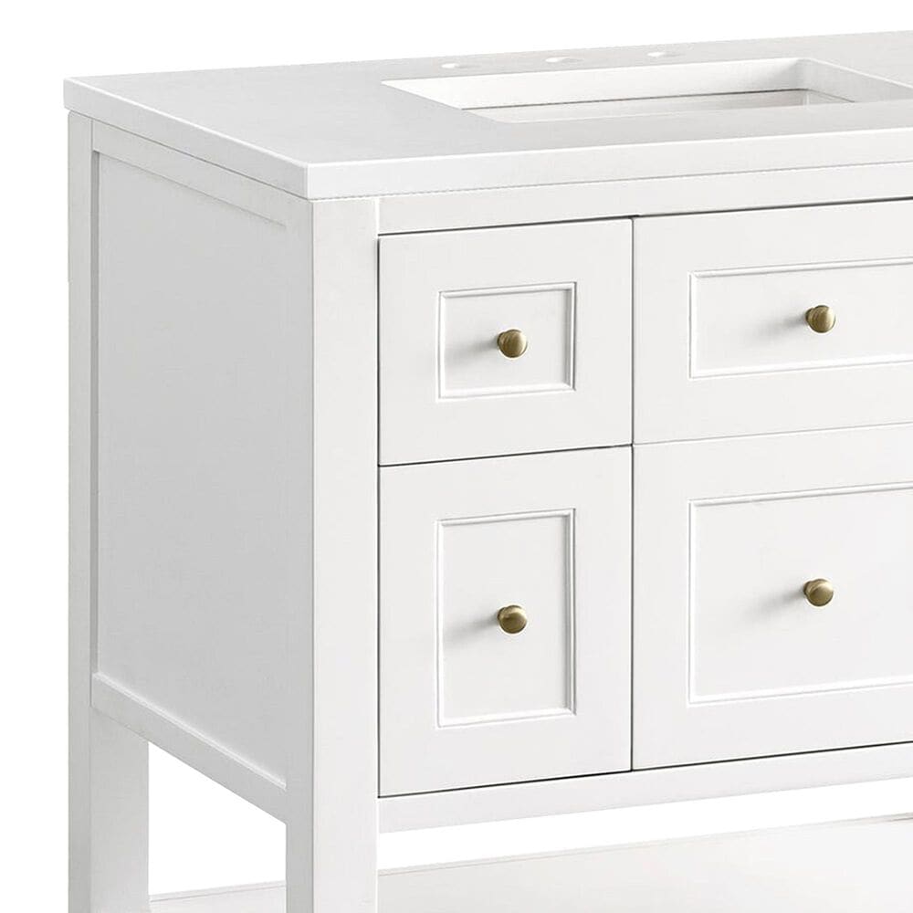 James Martin Vanities Breckenridge 36&quot; Single Bathroom Vanity in Bright White with 3 cm White Zeus Quartz Top and Rectangular Sink, , large