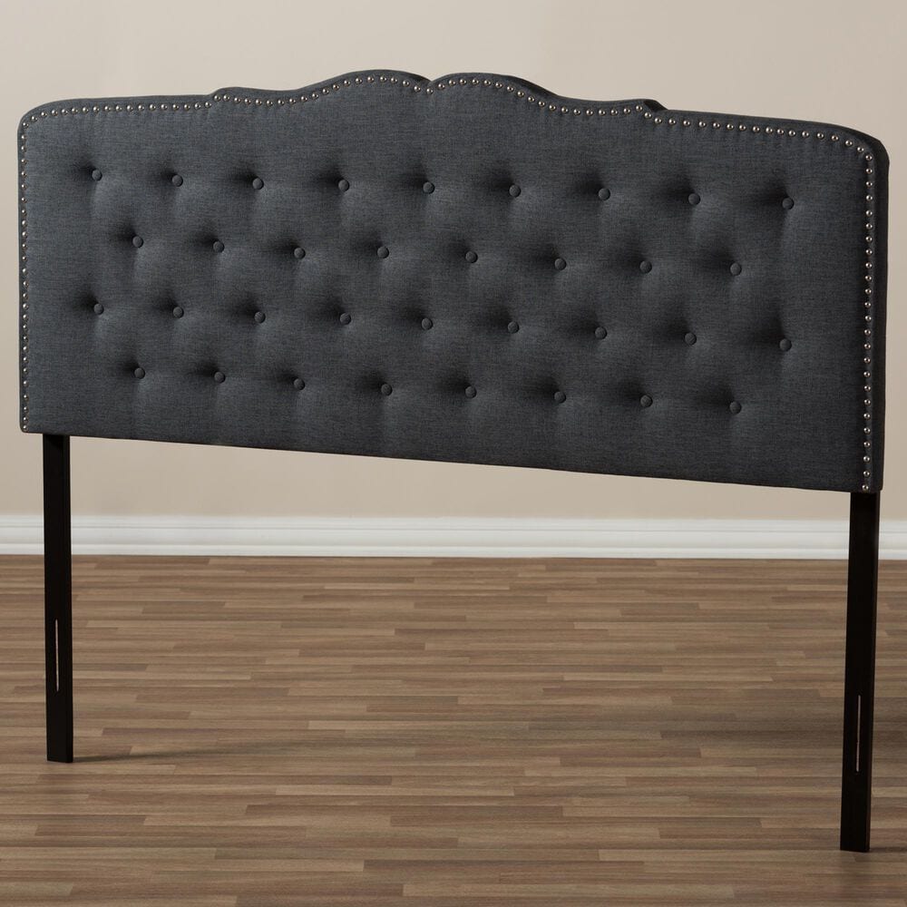 Baxton Studio Lucy Queen Panel Headboard in Dark Grey, , large