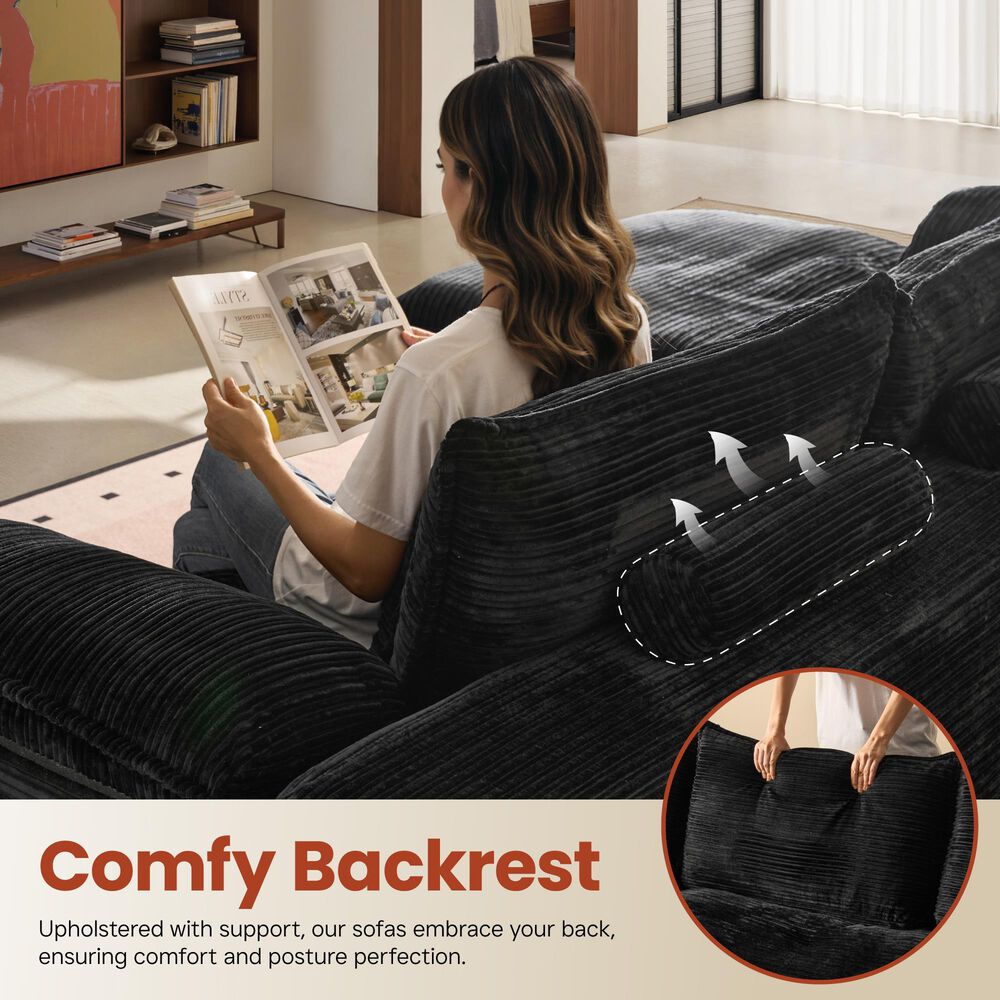 HOMLUX 112" Modern Sectional Sofa with Curved Armrests in Black, , large