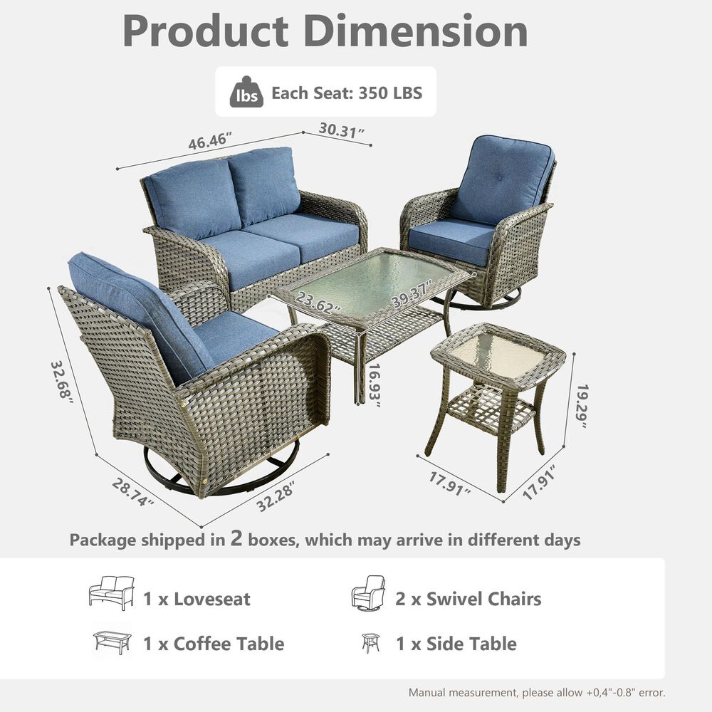 HOMLUX 6-Piece Patio Conversation Set in Denim Blue, , large