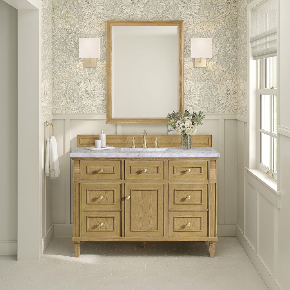 James Martin Vanities Lorelai 48" Single Vanity in Light Natural Oak with 3 CM Carrara White Marble Top, , large