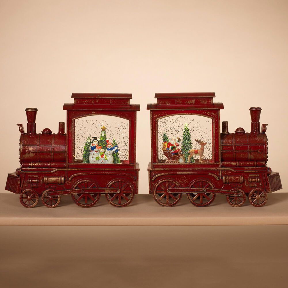 The Gerson Company 9.25" Water Globe Train with Holiday Scene in Red (Set of 2), , large