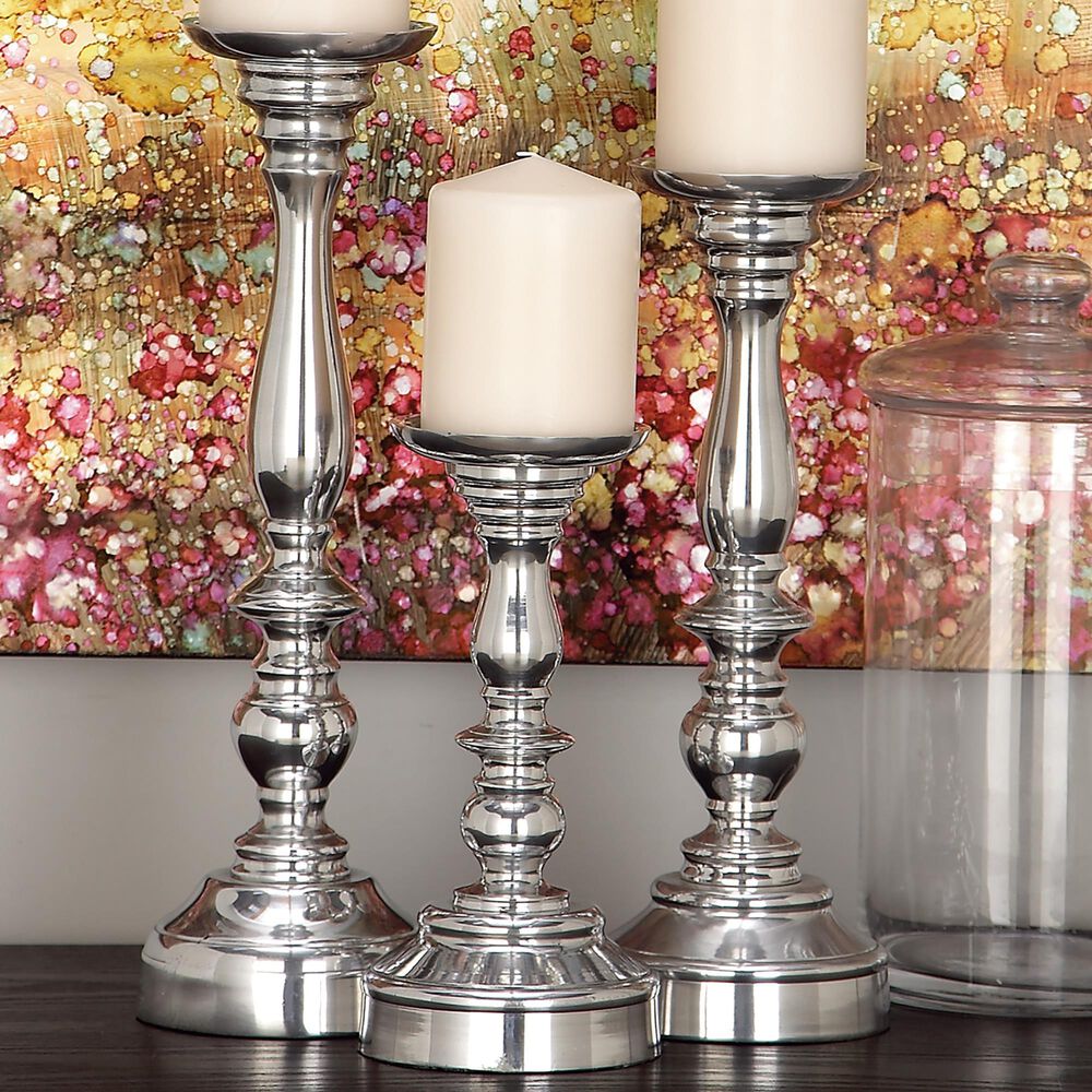 Maple and Jade 14&quot; Traditional Candle Holder in Silver &#40;Set of 3&#41;, , large