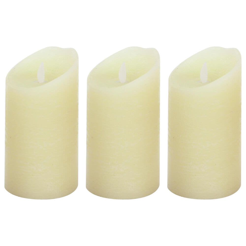 Maple and Jade Flameless Candle with Remote Control in Textured Beige &#40;Set of 3&#41;, , large