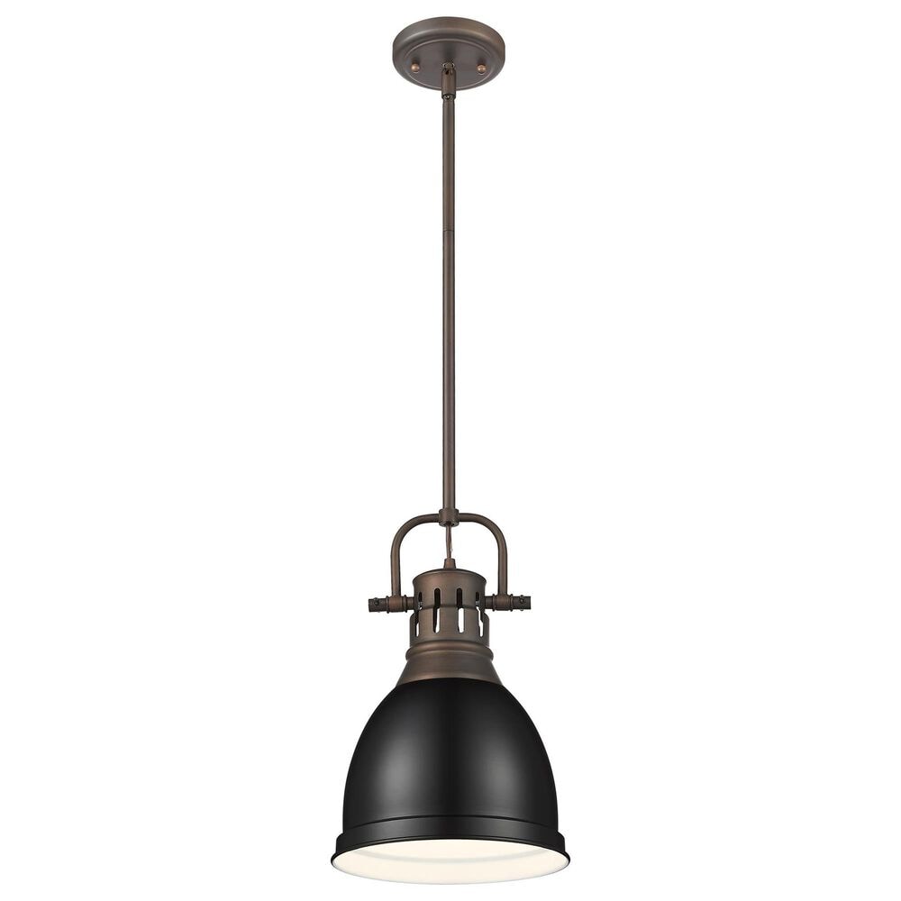 Golden Lighting Duncan 1-Light Small Pendant with Rod and Matte Black Shade in Rubbed Bronze, , large