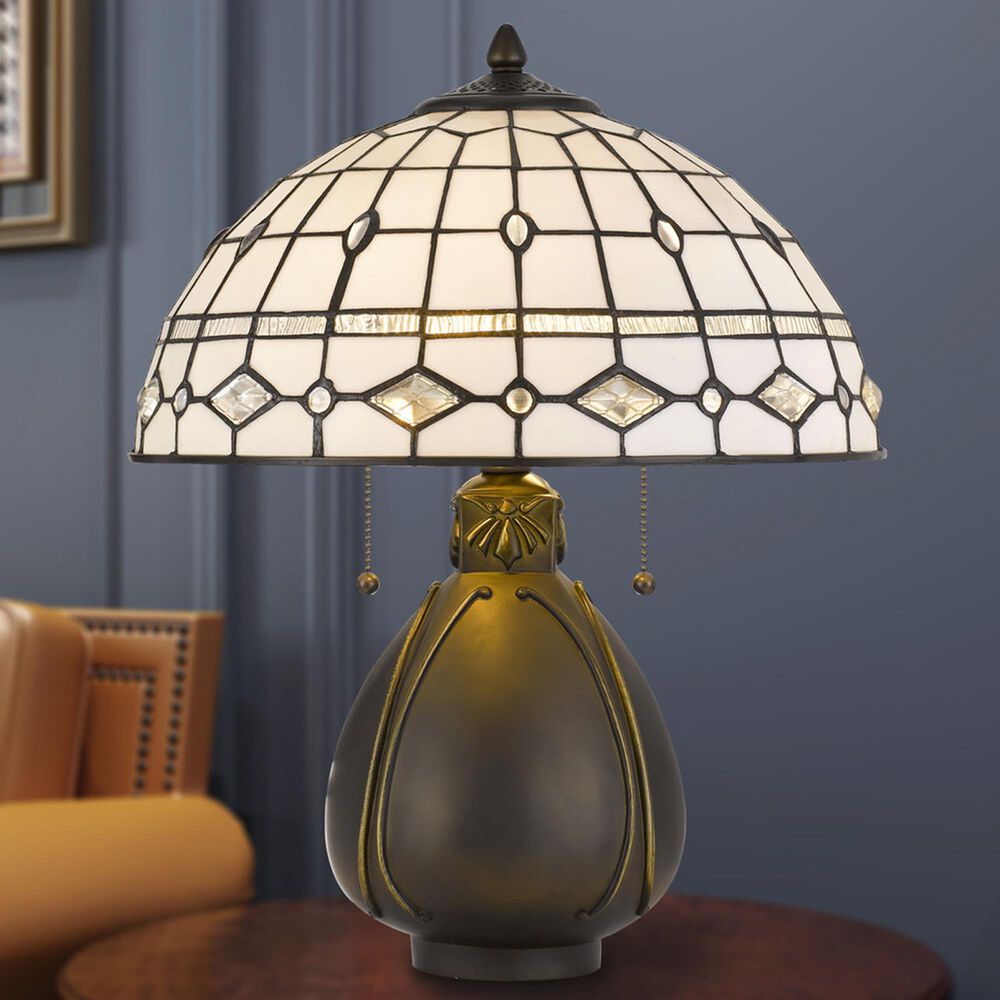 Cal Lighting Tiffany Table Lamp with White and Clear Shade in Dark Bronze, , large