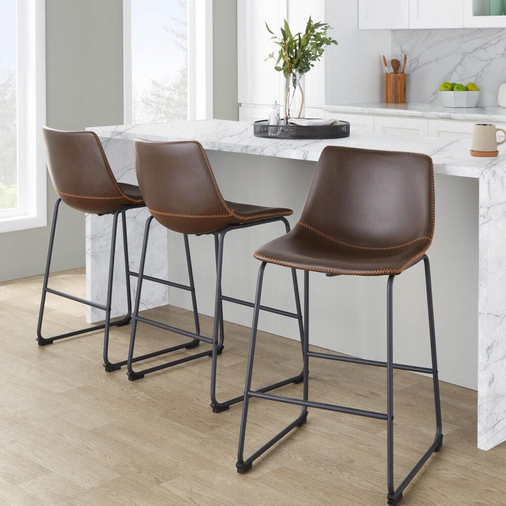 Lumisource Duke Fixed-Height Counter Stool with Espresso and Orange Cushion in Black, , large