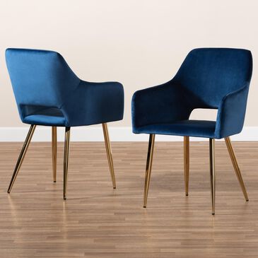 Baxton Studio Germaine Dining Chair in Navy Blue/Gold (Set of 2), , large