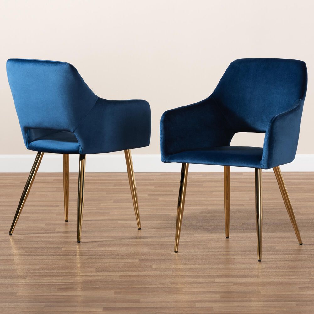 Baxton Studio Germaine Dining Chair in Navy Blue/Gold (Set of 2), , large