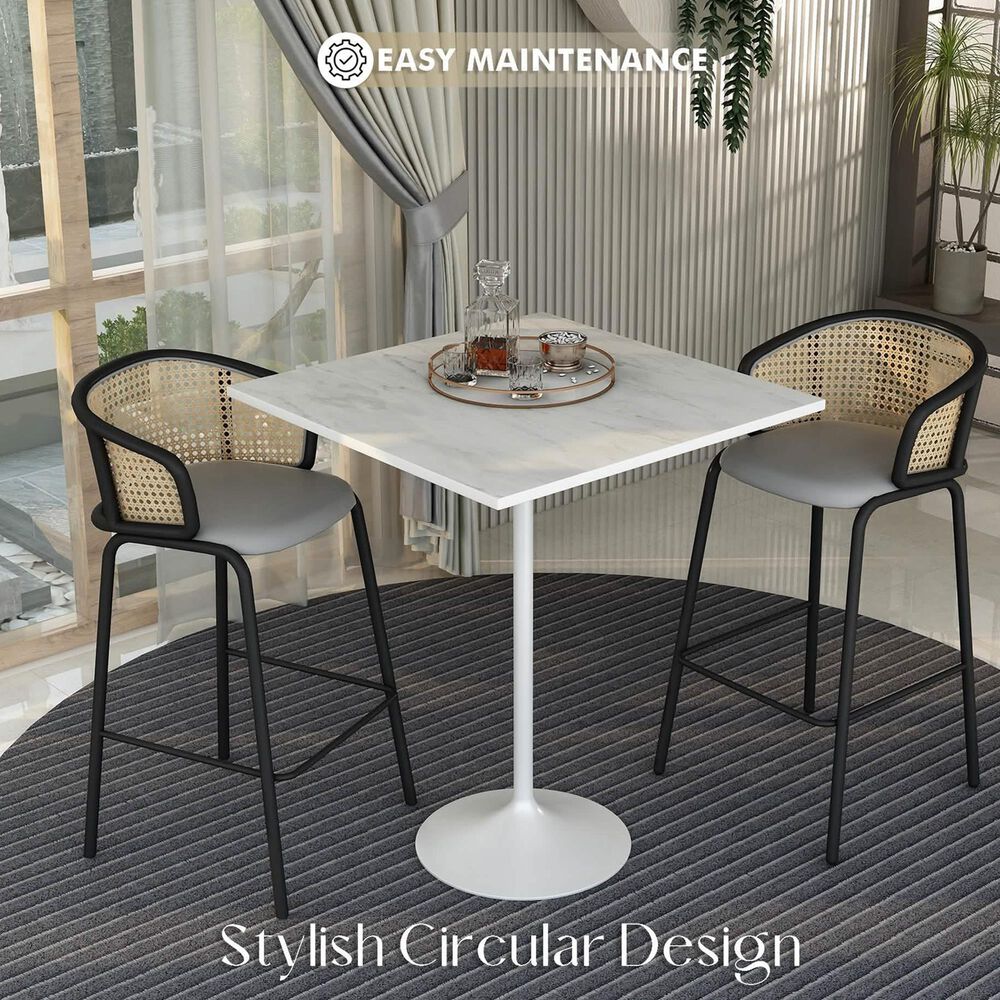 Leisuremod LeisureMod Verve Collection Modern Bar Height Table White Base with 36 Square Marbleized White Laminated  Top, , large