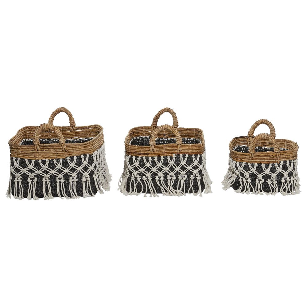 Maple and Jade Bohemian Banana Leaf Storage Basket in Ebony Black and Tawny Brown &#40;Set of 3&#41;, , large
