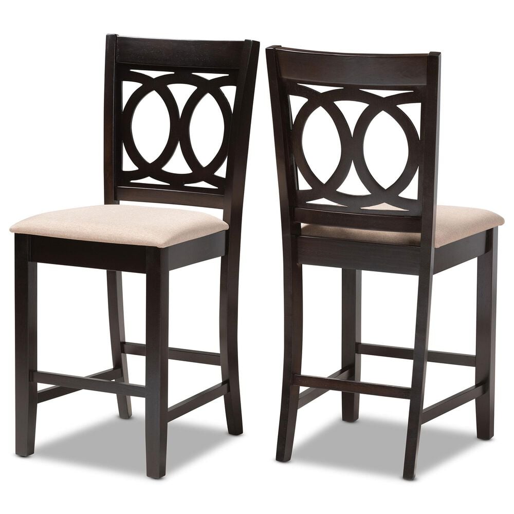 Baxton Studio Lenoir Counter Height Pub Chair with Sand Cushion in Espresso Brown (Set of 2), , large