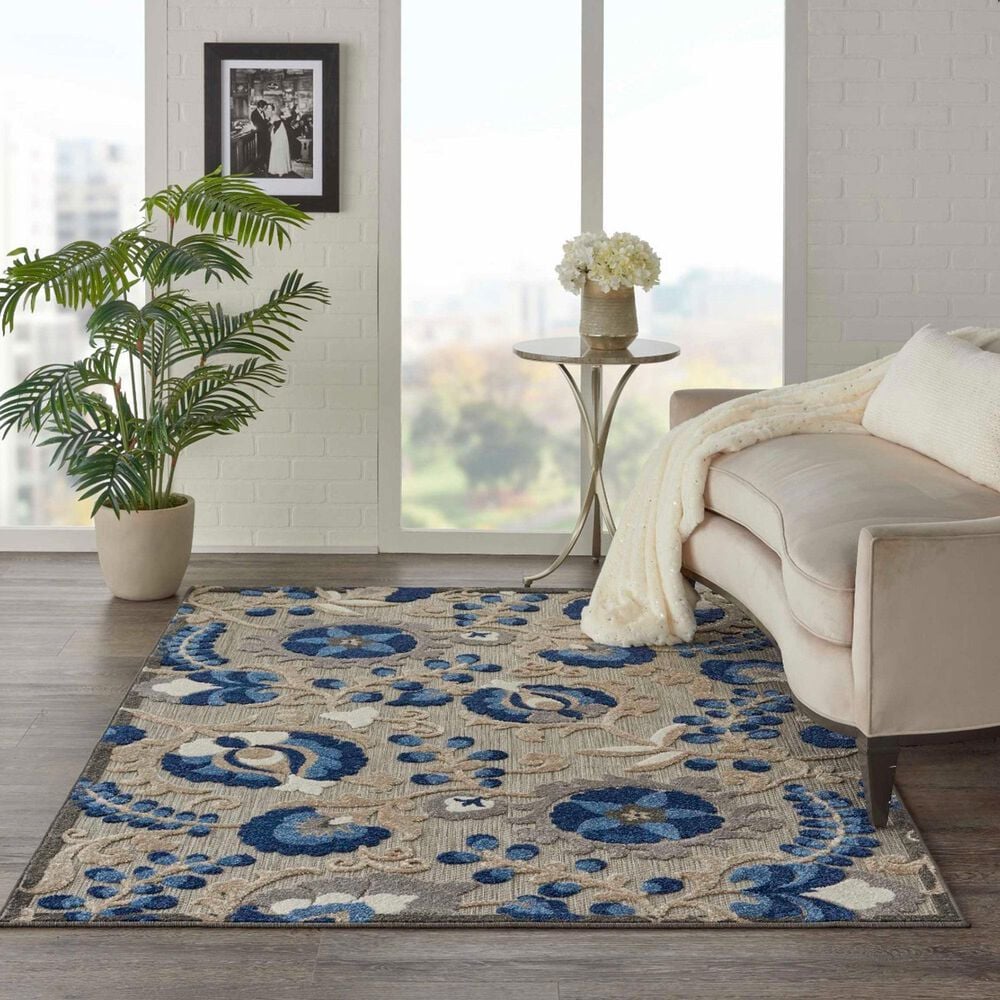 Nourison Aloha 3&#39;6&quot; x 5&#39;6&quot; Natural and Blue Indoor/Outdoor Area Rug, , large