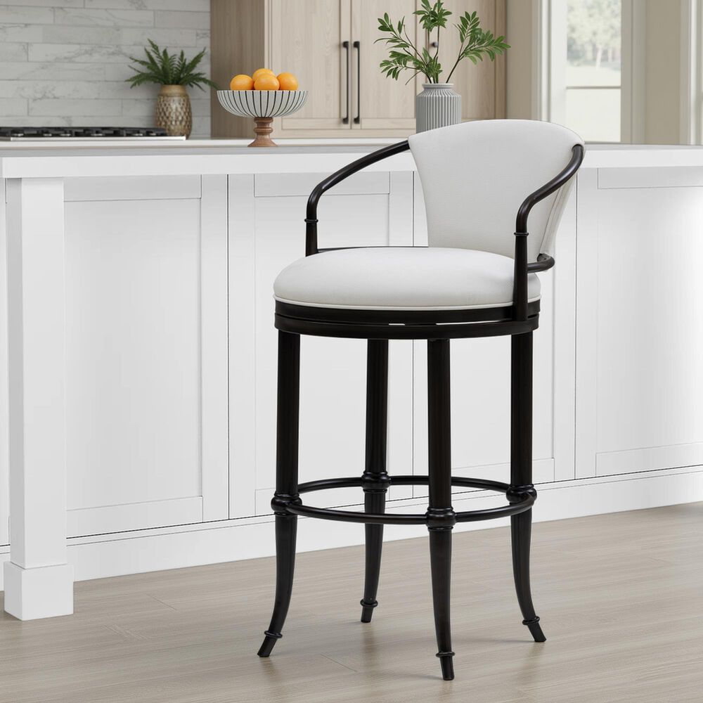 Armen Living Otis Counter Height Stool with Ivory Upholstery in Dark Brown, , large