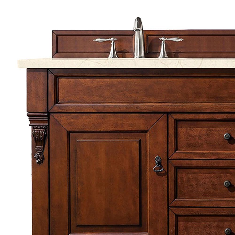 James Martin Vanities Brookfield 60&quot; Double Bathroom Vanity in Warm Cherry with 3 cm Eternal Marfil Quartz Top and Rectangle Sink, , large