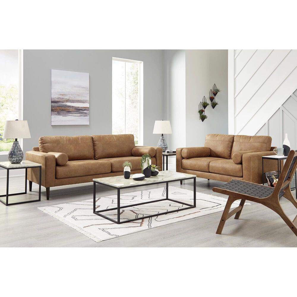 Ashley Telora Stationary Sofa and Loveseat Set in Caramel, , large