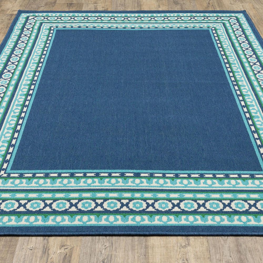 Oriental Weavers Meridian Navy and Green 2'3" x 7'6" Indoor/Outdoor Runner, , large