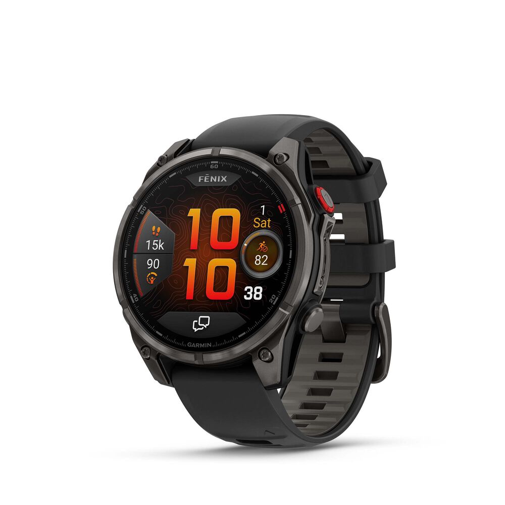 Garmin Fenix 8 Pro Sapphire AMOLED Smartwatch 47mm Carbon Gray DLC Titanium Case with Black and Pebble Gray Silicone Band, , large