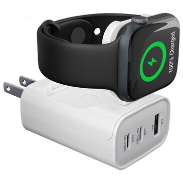 Hypercel SpeedBoost 43W 3-Port Fast Wall Charger with Built-In Apple Watch Charger in White, , large
