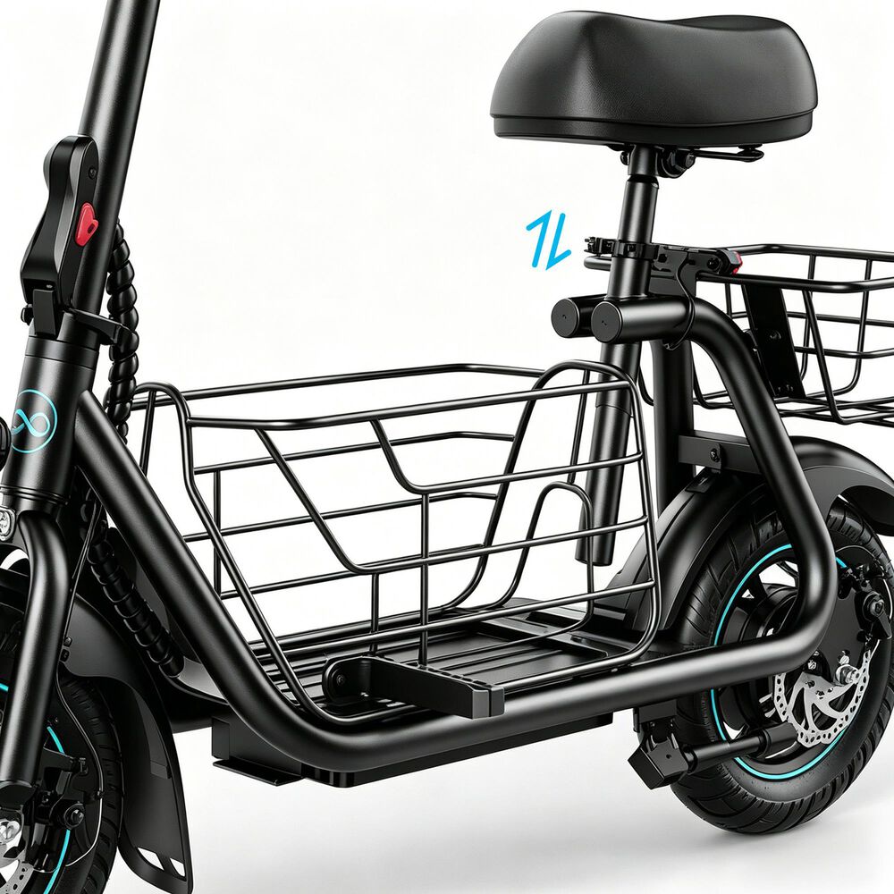 HOMLUX 550W 20-Mile Adults Electric Scooter with Pet Basket in Black, , large