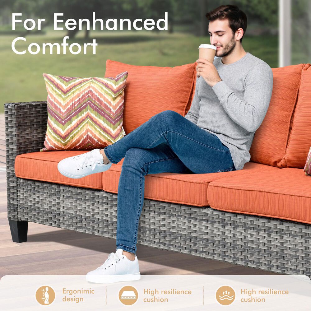 HOMLUX 7-Piece Rattan Sectional Set in Orange, , large