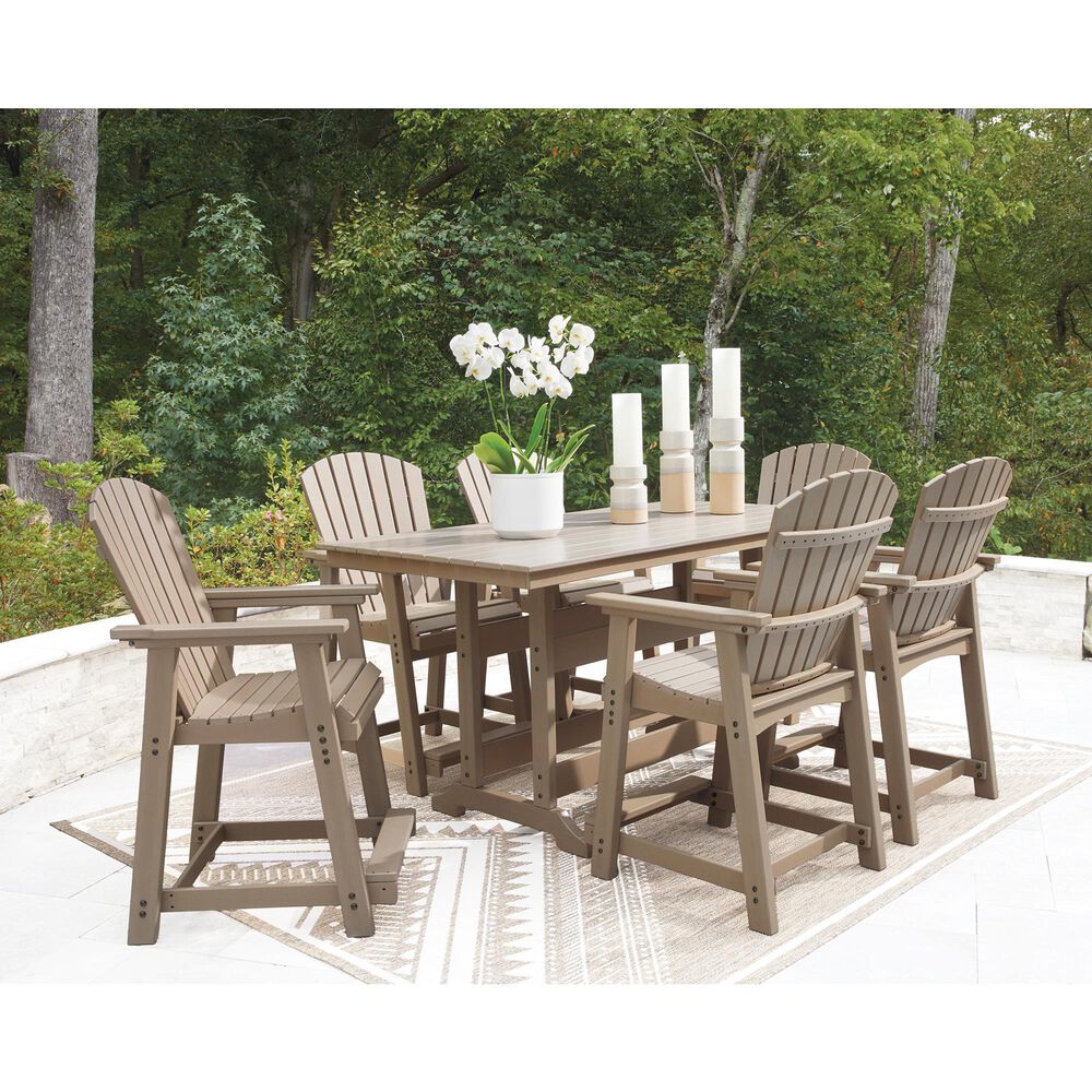 Ashley Seacliff Beach 7-Piece Patio Counter Height Dining Set in Medium Brown, , large