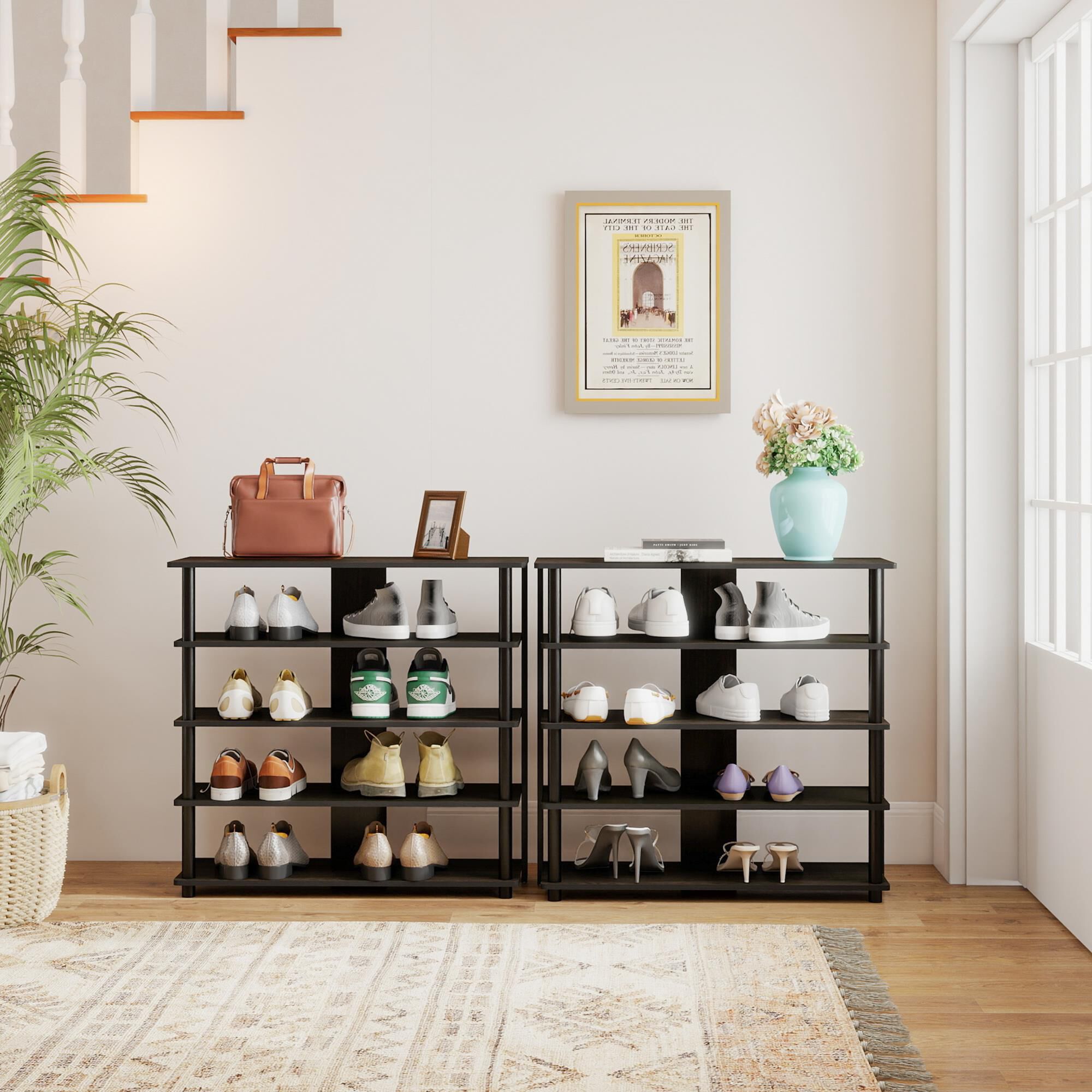 HOMLUX 5-Tier Shoe Rack in Espresso and Black