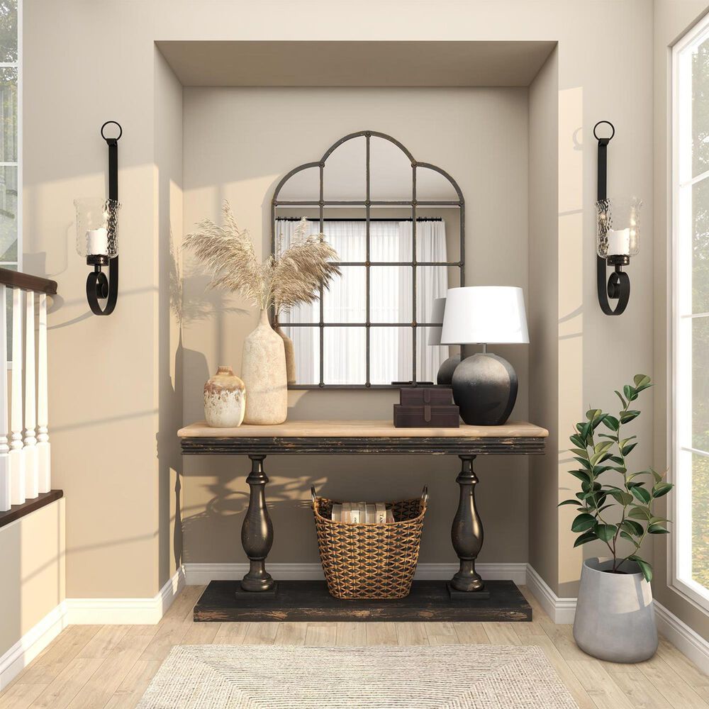 Maple and Jade 31&quot; Handmade Pillar Scroll Indoor/Outdoor Wall Sconce in Matte Black and Clear, , large