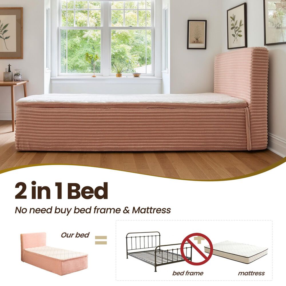 HOMLUX Plush Twin Mattress with Pink Headboard, , large