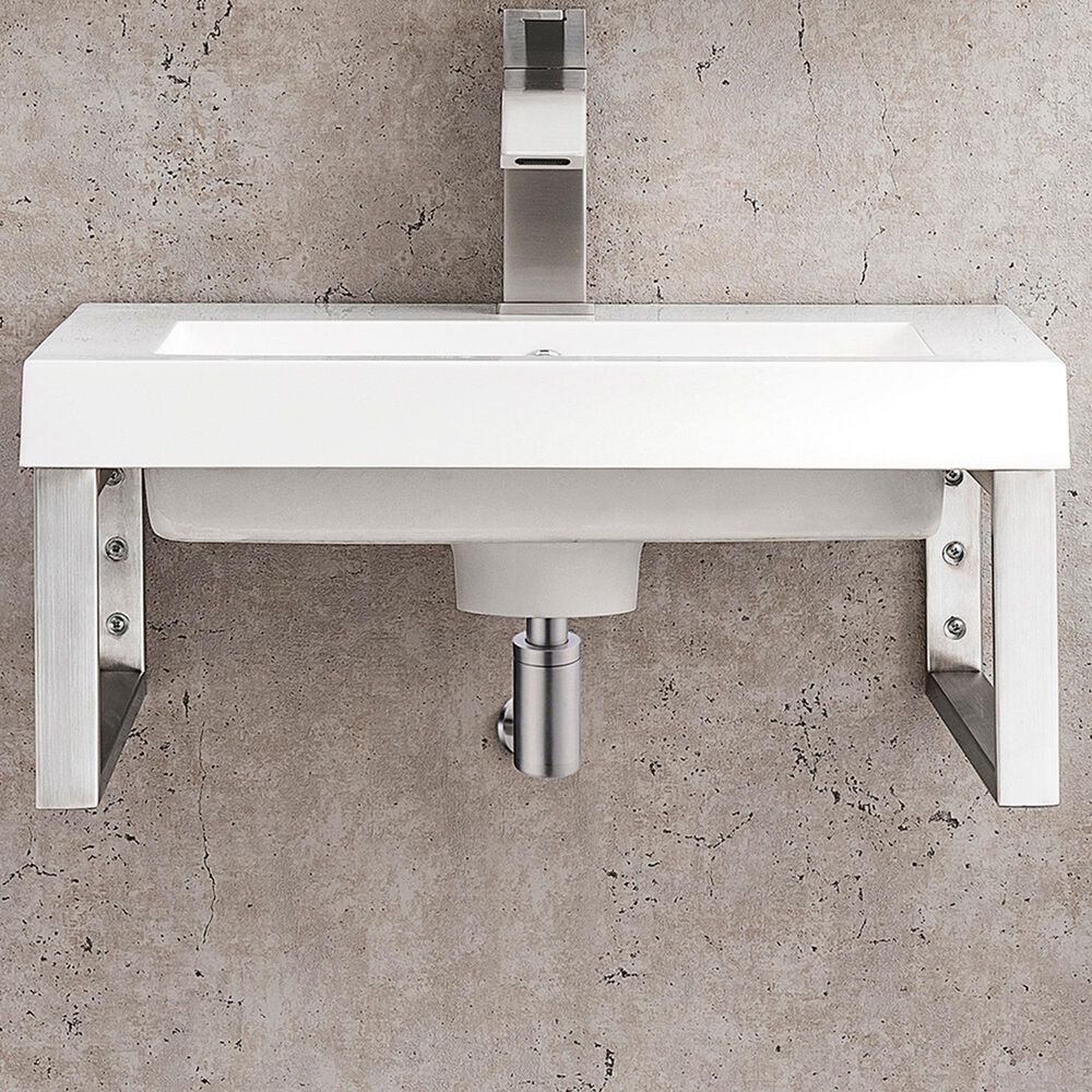 James Martin Vanities Boston 20&quot; Single Wall Brackets in Brushed Nickel with 3 cm White Glossy Resin Top and Rectangular Sink, , large