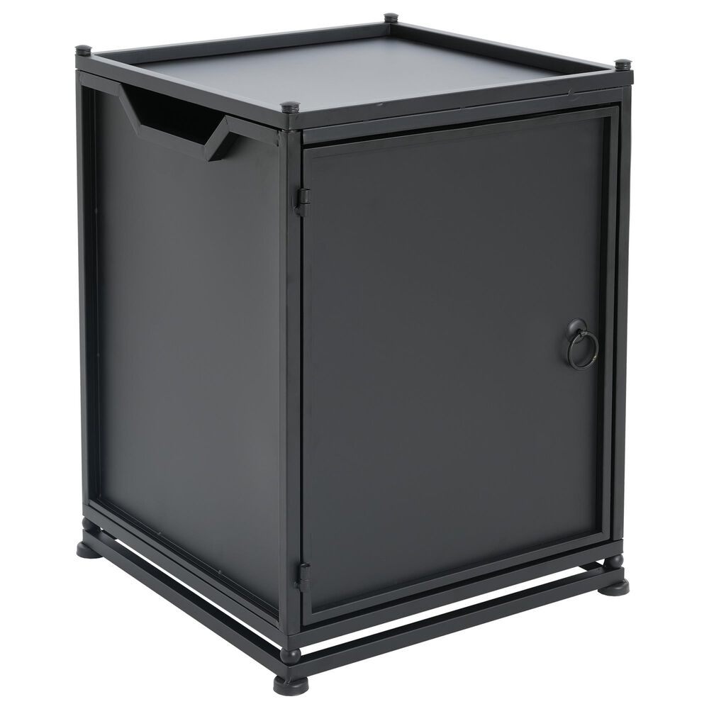 Hearth and Haven Outdoor Metal Tank Holder Side Table with Door in Matte Black, , large