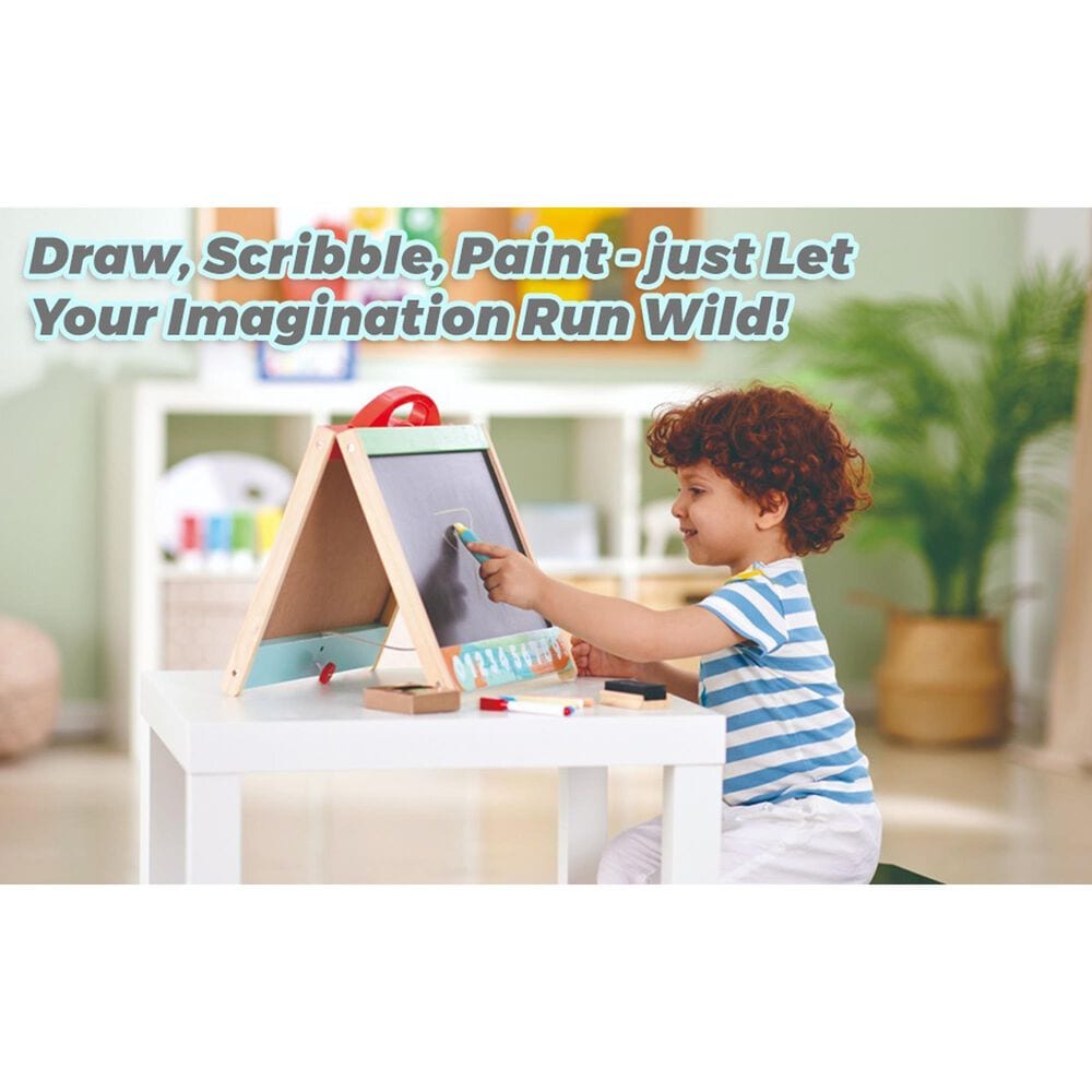 Hape Toys Store and Go Easel Folding Double-Sided Tabletop Blackboard and Whiteboard with Chalks, Markers, , large