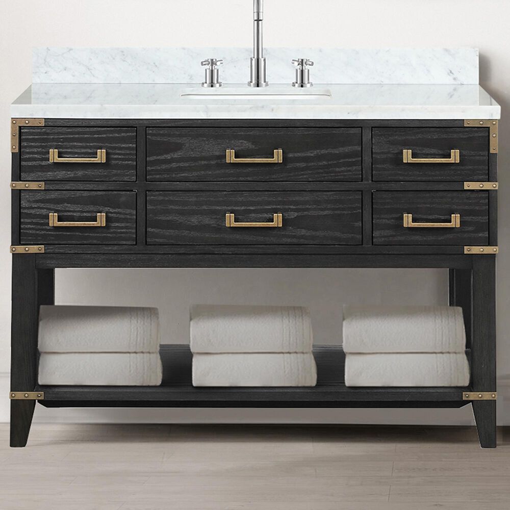 Lexora Home Norwalk 48&quot; Single Bathroom Vanity in Black Oak with White Carrara Marble Top  and Rectangle Sink, , large