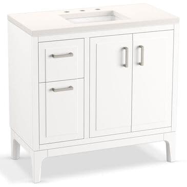 Kohler Seer 36" Single Bathroom Vanity in White with 3 cm Pure White Quartz Top and Rectangular Sink, , large