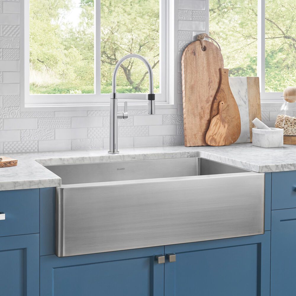 Blanco Quatrus 32&quot; R15 Apron Super Single Farmhouse Kitchen Sink in Refined Brushed, , large