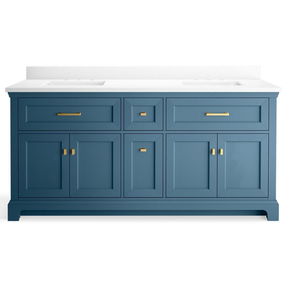 Kohler Charlemont 72&quot; Double Bathroom Vanity in Tidal Blue with 3 cm White Quartz Top and Rectangular Sinks, , large