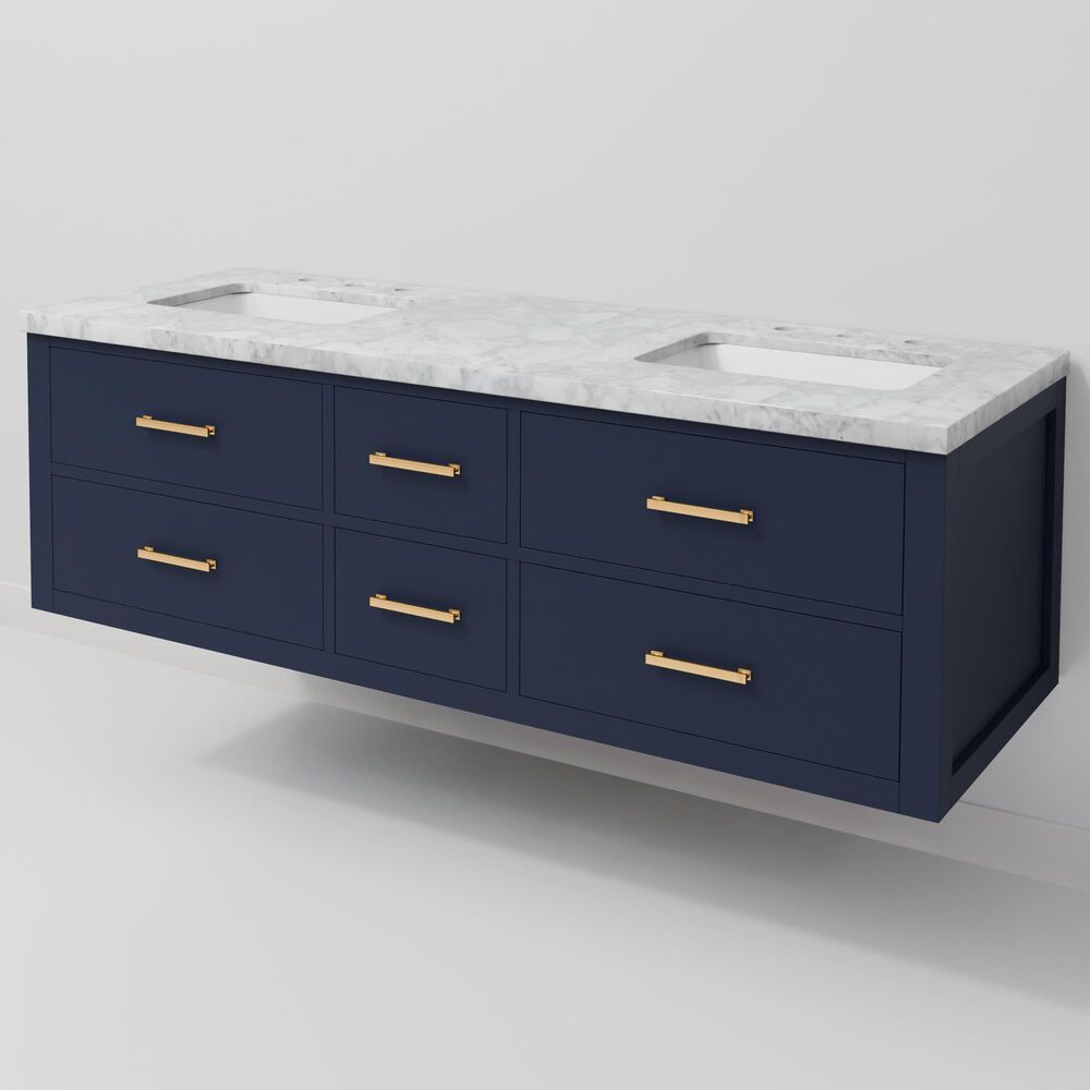 Lexora Home Castor 60" Double Bathroom Vanity in Blue with 2 cm White Carrara Marble Top and Rectangular Sinks, , large