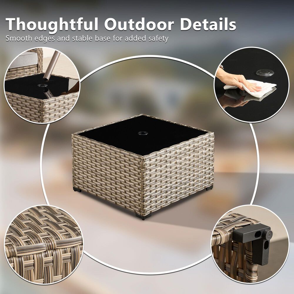 HOMLUX Outdoor Wicker Square Coffee Table with Umbrella Hole in Brown, , large