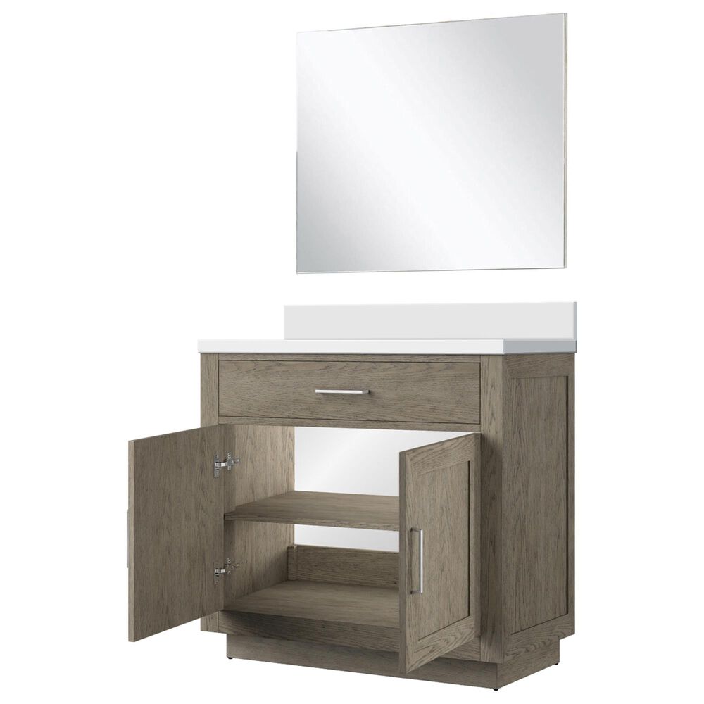 Lexora Home Abbey 36&quot; Single Bathroom Vanity in Black Oak with 2 cm White Quartz Top, Rectangular Sink and 34&quot; Mirror, , large