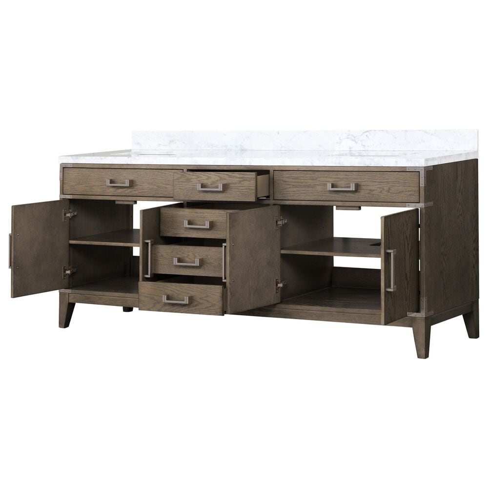 Lexora Home Laurel 80&quot; Double Bathroom Vanity in Grey Oak with White Carrara Marble Top and Rectangular Sinks, , large