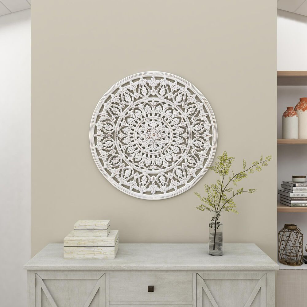 Maple and Jade 36&quot; x 36&quot; Flowers Wall Decor in Distressed White, , large