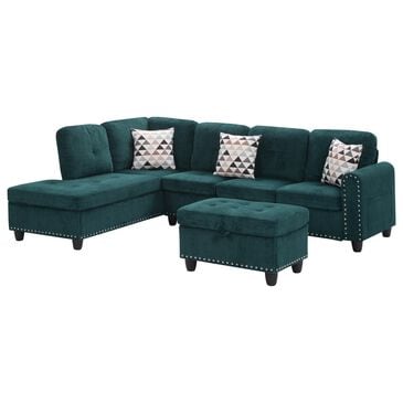 HOMLUX 94.49" L-Shaped Modular Sectional Sofa with Storage Ottoman and Cup Holders in Green, , large