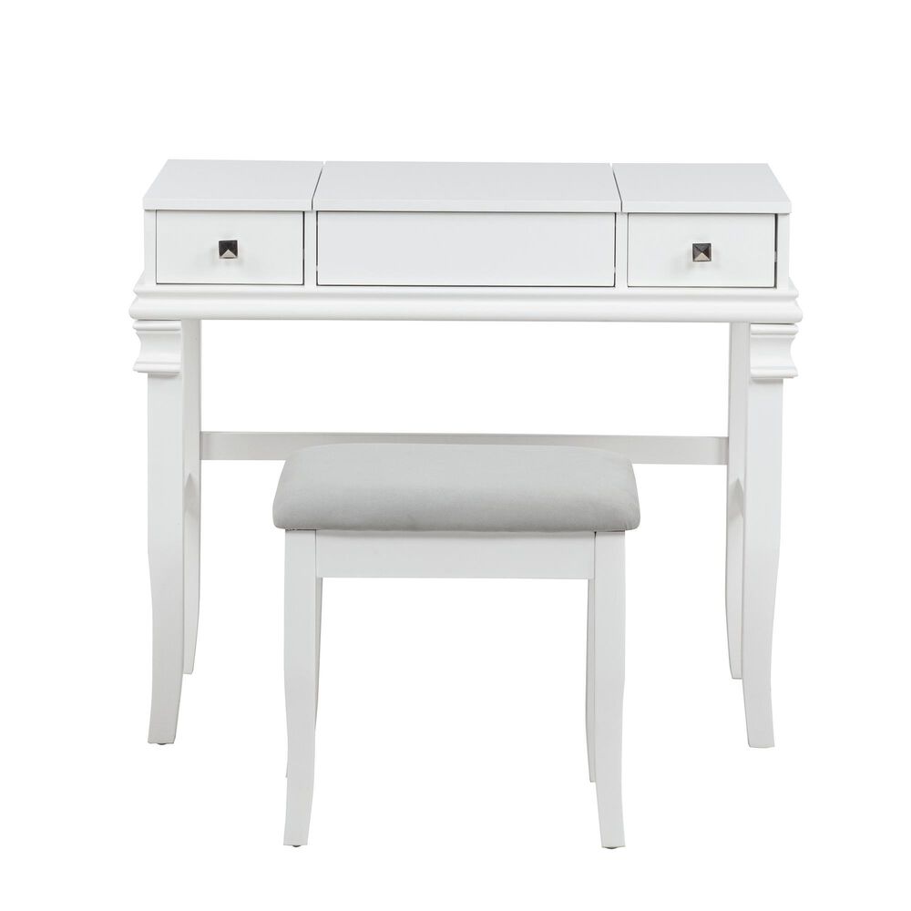 Linon Home Decor Angela Vanity with Stool in White, , large