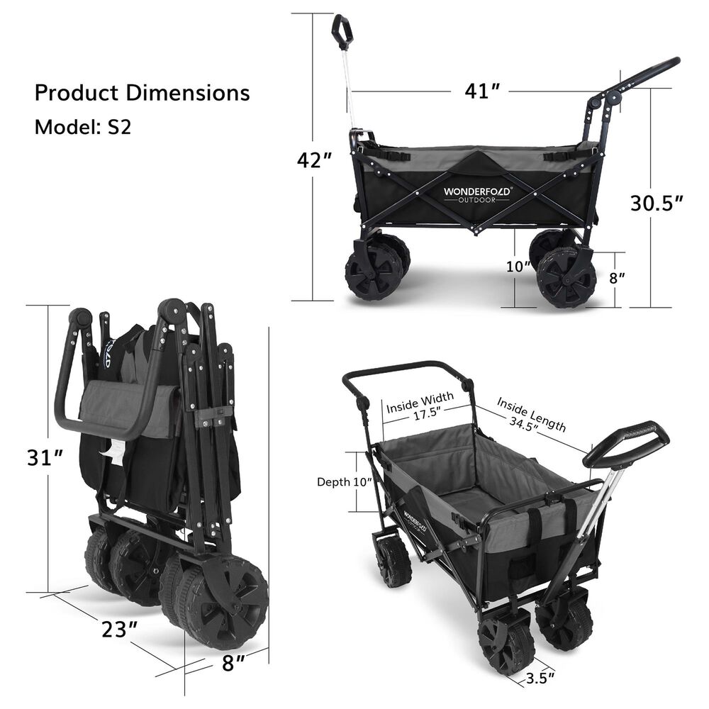 Wonderfold Utility Push and Pull Folding Wagon in Black and Gray, , large